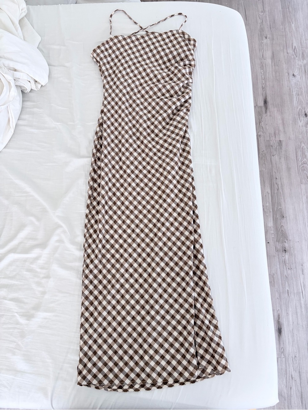 Zara Brown and Cream Gingham Maxi Slip Dress